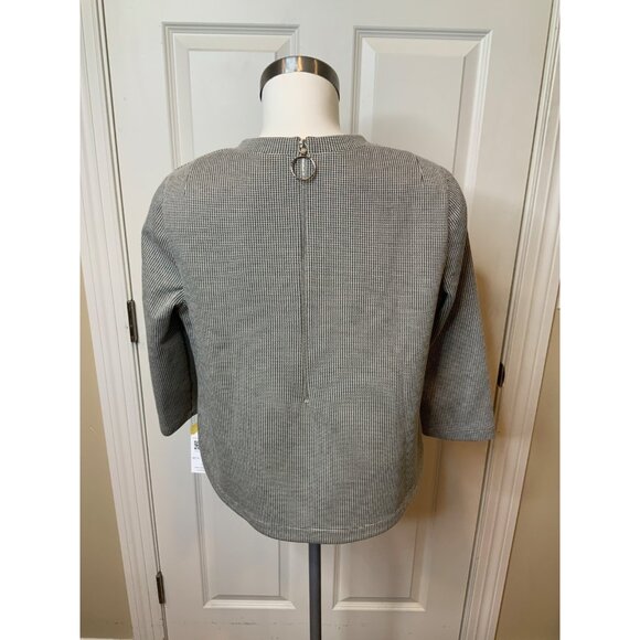 Akris Punto Black White Houndstooth Long Sleeve Rear Zip Top, Size 12 - Picture 5 of 6